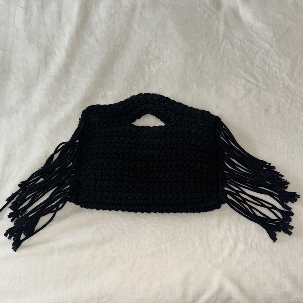 Urban Expressions Black Fringe Crochet Clutch